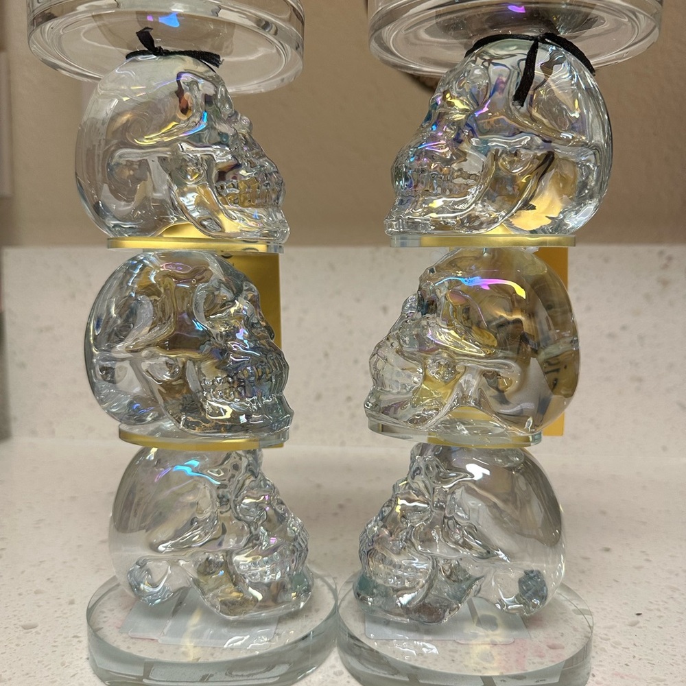 Christian Lacroix Iridescent Skull Candle Holders
